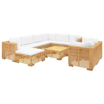 10-tlg. Garten-Lounge-Set mit Kissen Massivholz Teak