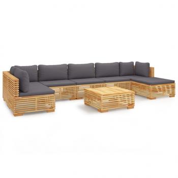 8-tlg. Garten-Lounge-Set mit Kissen Massivholz Teak