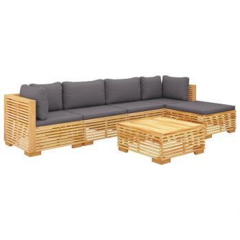 6-tlg. Garten-Lounge-Set mit Kissen Massivholz Teak