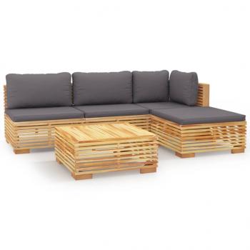 5-tlg. Garten-Lounge-Set mit Kissen Massivholz Teak