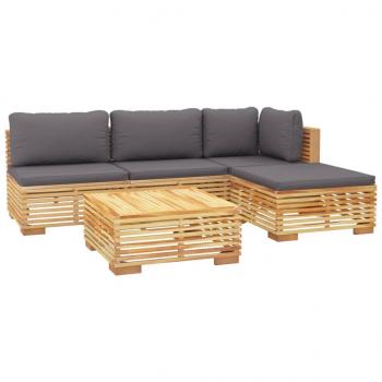 5-tlg. Garten-Lounge-Set mit Kissen Massivholz Teak