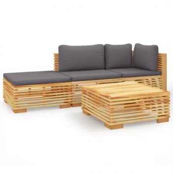 4-tlg. Garten-Lounge-Set mit Kissen Massivholz Teak