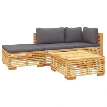 4-tlg. Garten-Lounge-Set mit Kissen Massivholz Teak