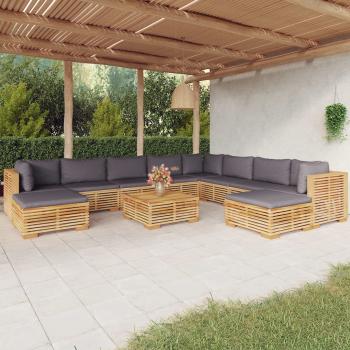 ARDEBO.de - 11-tlg. Garten-Lounge-Set mit Kissen Massivholz Teak