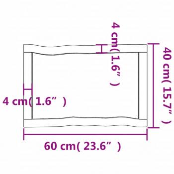 Tischplatte 60x40x(2-4) cm Massivholz Unbehandelt Baumkante