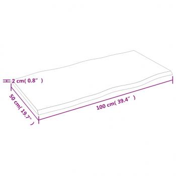 Tischplatte 100x50x2 cm Massivholz Eiche Behandelt Baumkante