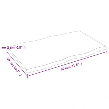 Tischplatte 80x50x2 cm Massivholz Eiche Behandelt Baumkante