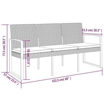 Gartenbank 3-Sitzer mit Kissen Schwarz PP-Rattan