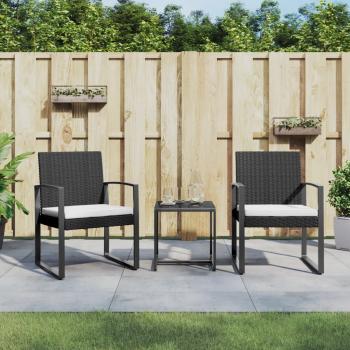 ARDEBO.de - 3-tlg. Garten-Essgruppe mit Kissen Schwarz PP-Rattan