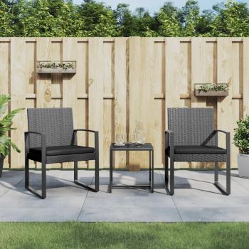 ARDEBO.de - 3-tlg. Garten-Essgruppe mit Kissen Dunkelgrau PP-Rattan