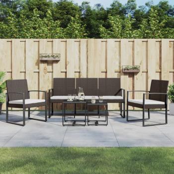 ARDEBO.de - 5-tlg. Garten-Essgruppe mit Kissen Braun PP-Rattan