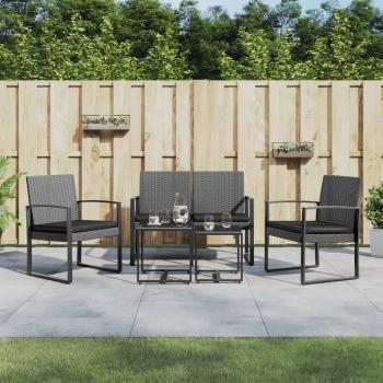 ARDEBO.de - 5-tlg. Garten-Essgruppe mit Kissen Dunkelgrau PP-Rattan