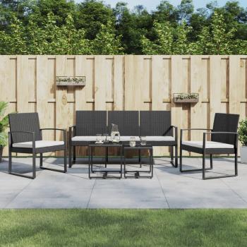 ARDEBO.de - 5-tlg. Garten-Essgruppe mit Kissen Schwarz PP-Rattan