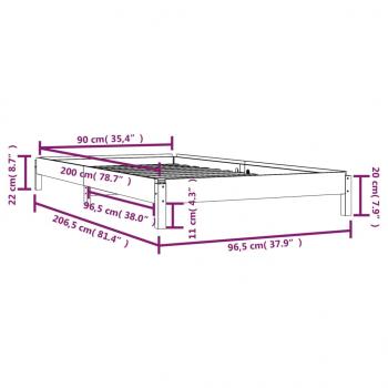 Stapelbett Schwarz 90x200 cm Massivholz Kiefer