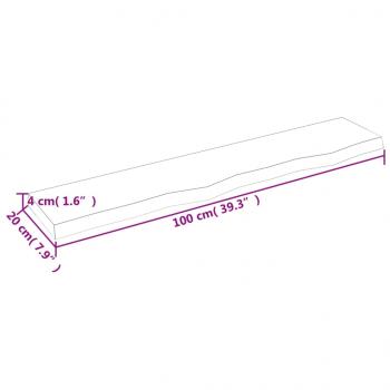 Wandregal Dunkelbraun 100x20x4 cm Massivholz Eiche Behandelt