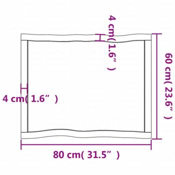 Tischplatte 80x60x(2-4) cm Massivholz Unbehandelt Baumkante