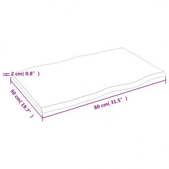 Tischplatte 80x50x2 cm Massivholz Eiche Unbehandelt Baumkante