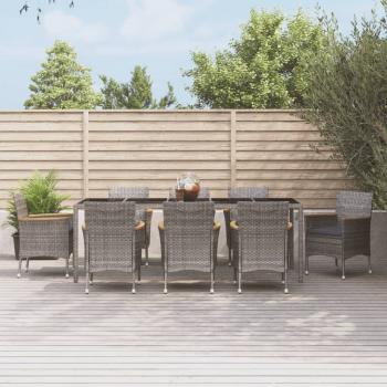 ARDEBO.de - 9-tlg. Garten-Essgruppe mit Kissen Grau Poly Rattan