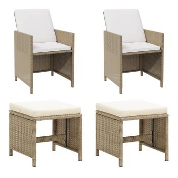 ARDEBO.de - Gartenstühle mit Hocker 2 Stk. Poly Rattan Beige