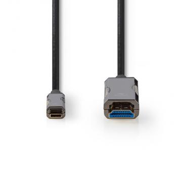 optische USB-Kabel (aktiv) | USB-C? Stecker | HDMI? Stecker | 18 Gbps | 10.0 m | Rund | PVC | Schwarz | Kartonverpackung