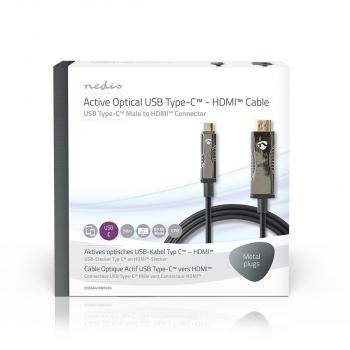 optische USB-Kabel (aktiv) | USB-C? Stecker | HDMI? Stecker | 18 Gbps | 50.0 m | Rund | PVC | Schwarz | Kartonverpackung