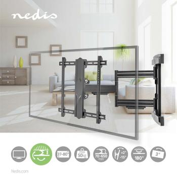 Vollbewegliche-TV-Wandhalterung | 37 - 80 " | maximal unterstützes Bildschirmgewicht: 50 kg | kippbar | drehbar | Minimaler Wandabstand: 70 mm | Maximaler Wandabstand: 650 mm | 3 Drehpunkt(e) | Stahl | Schwarz