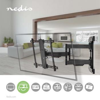 Vollbewegliche-TV-Wandhalterung | 37 - 80 " | maximal unterstützes Bildschirmgewicht: 70 kg | kippbar | drehbar | Minimaler Wandabstand: 70 mm | Maximaler Wandabstand: 800 mm | 6 Drehpunkt(e) | Stahl | Schwarz