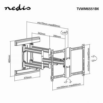 Vollbewegliche-TV-Wandhalterung | 37 - 80 " | maximal unterstützes Bildschirmgewicht: 70 kg | kippbar | drehbar | Minimaler Wandabstand: 70 mm | Maximaler Wandabstand: 800 mm | 6 Drehpunkt(e) | Stahl | Schwarz