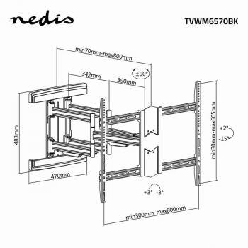 Vollbewegliche-TV-Wandhalterung | 43 - 100 " | maximal unterstützes Bildschirmgewicht: 70 kg | kippbar | drehbar | Minimaler Wandabstand: 70 mm | Maximaler Wandabstand: 800 mm | 3 Drehpunkt(e) | Stahl | Schwarz