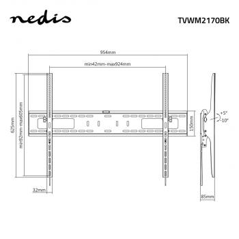 Neigbare TV-Wandhalterung | 60 - 100 " | maximal unterstützes Bildschirmgewicht: 75 kg | kippbar: 5 ° | Minimaler Wandabstand: 85 mm | Stahl | Schwarz