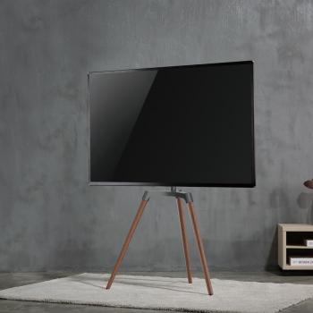 TV Bodenständer | 50 - 65 " | maximal unterstützes Bildschirmgewicht: 35 kg | Scandinavian Design | drehbar | Anti-Kipp-Gurt | Schnappverschluss | Aluminium / Stahl | Schwarz