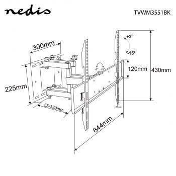 Vollbewegliche-TV-Wandhalterung | 37 - 80 " | maximal unterstützes Bildschirmgewicht: 35 kg | kippbar | drehbar | Minimaler Wandabstand: 75 mm | Maximaler Wandabstand: 330 mm | 6 Drehpunkt(e) | Stahl | Schwarz