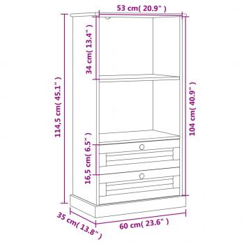 Bücherregal VIGO Grau 60x35x114,5 cm Massivholz Kiefer