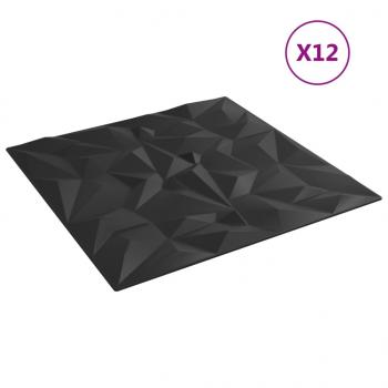 Wandpaneele 12 Stk. Schwarz 50x50 cm XPS 3 m² Amethyst