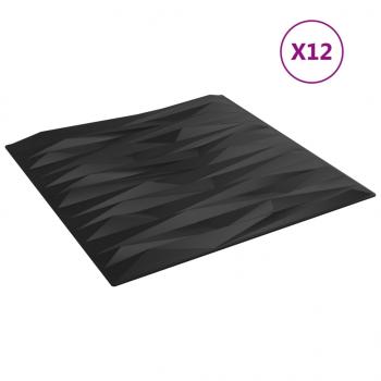 Wandpaneele 12 Stk. Schwarz 50x50 cm XPS 3 m² Stein