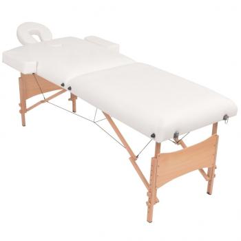 Massageliege 2-Zonen mit Hocker Klappbar 10 cm Sitz Weiß