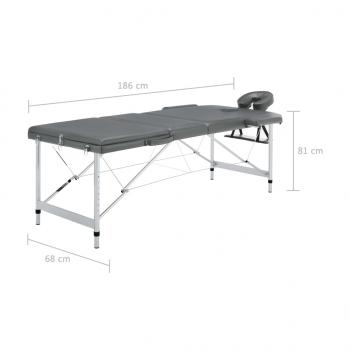 Massagetisch mit 3 Zonen Aluminiumrahmen Anthrazit 186×68 cm