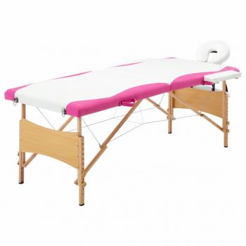 ARDEBO.de - Massageliege Klappbar 2-Zonen mit Holzgestell Weiß und Rosa