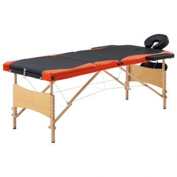 ARDEBO.de - Massagetisch Klappbar 3 Zonen Holz Schwarz und Orange