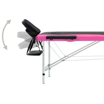 Massageliege Klappbar 2-Zonen Aluminiumgestell Schwarz und Rosa