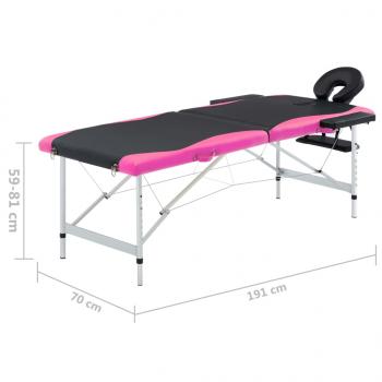 Massageliege Klappbar 2-Zonen Aluminiumgestell Schwarz und Rosa