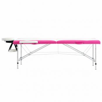 Massageliege Klappbar 2-Zonen Aluminiumgestell Weiß und Rosa