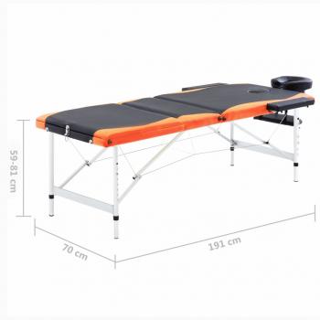 Massagetisch Klappbar 3 Zonen Aluminium Schwarz und Orange