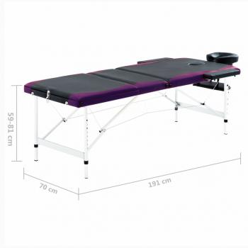 Massageliege Klappbar 3-Zonen Aluminiumgestell Schwarz und Lila