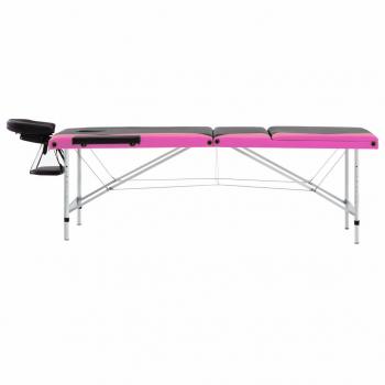 Massageliege Klappbar 3-Zonen Aluminiumgestell Schwarz und Rosa