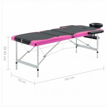 Massageliege Klappbar 3-Zonen Aluminiumgestell Schwarz und Rosa