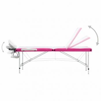 Massageliege Klappbar 3-Zonen Aluminiumgestell Weiß und Rosa