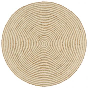 ARDEBO.de - Teppich Handgefertigt Jute mit Spiralen-Design Weiß 90 cm