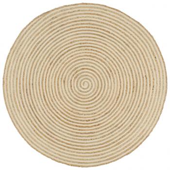 ARDEBO.de - Teppich Handgefertigt Jute mit Spiralen-Design Weiß 120 cm