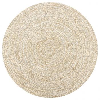 ARDEBO.de - Teppich Handgefertigt Jute Weiß und Natur 90 cm